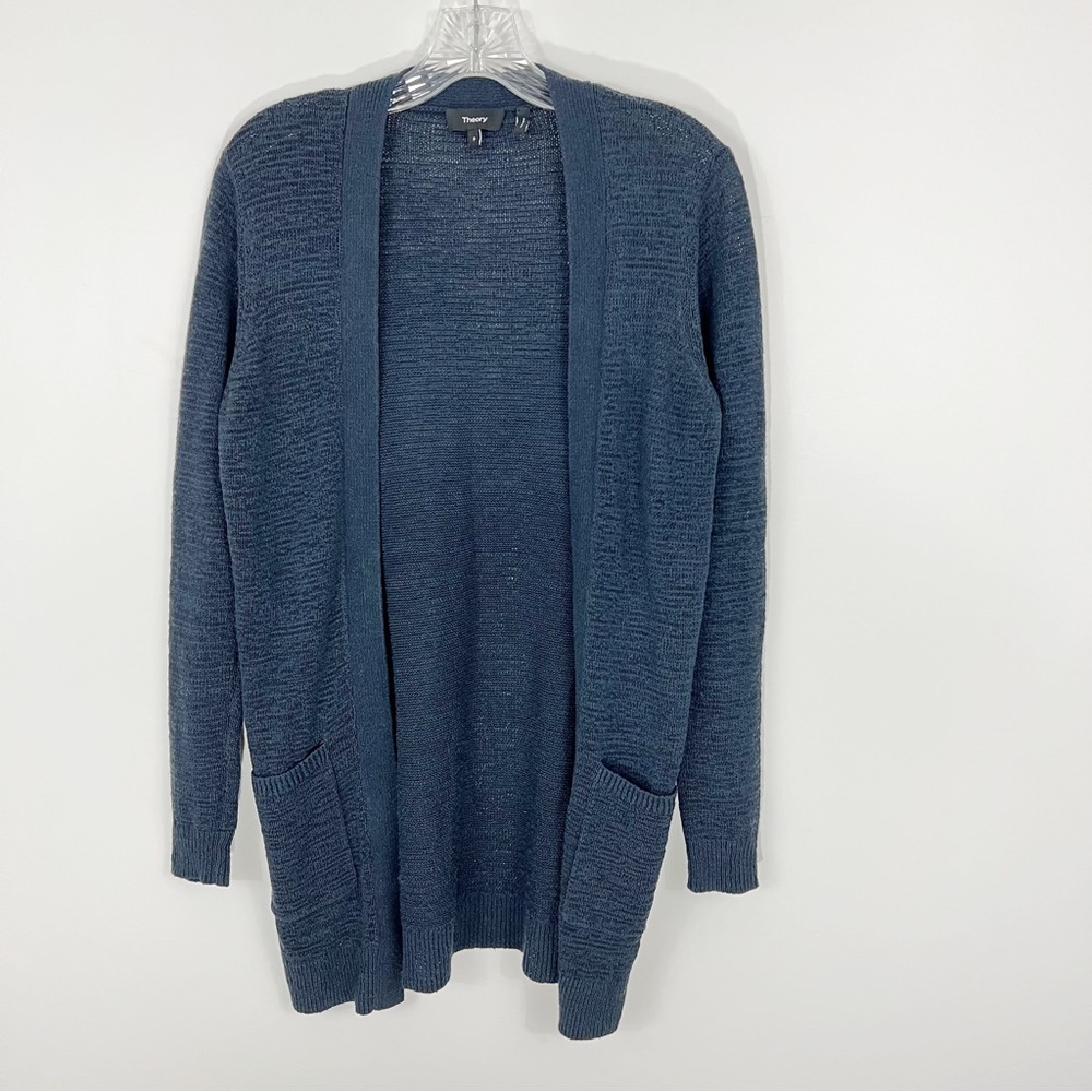 Theory Open Front Cardigan Sash Size P Navy
